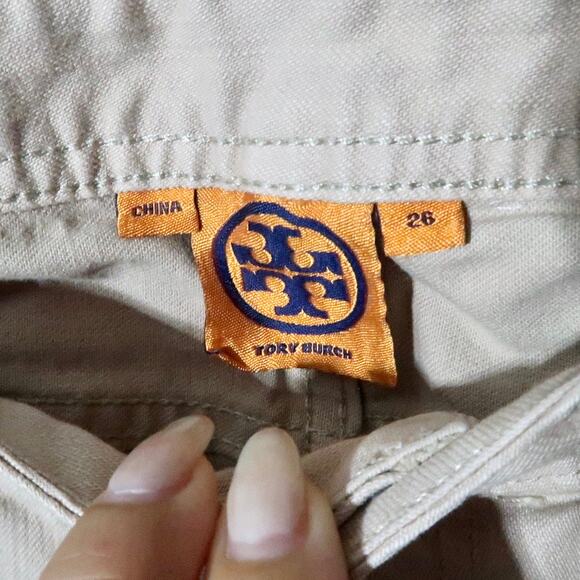 Tory Burch Khaki Tan Cropped Jean Size 26 - Picture 4 of 6